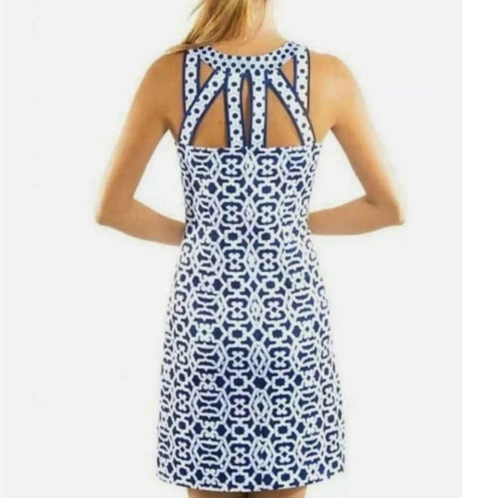 Gretchen Scott Designs Navy and White Patterned Sleeveless Fitted Dress - Picture 7 of 7
